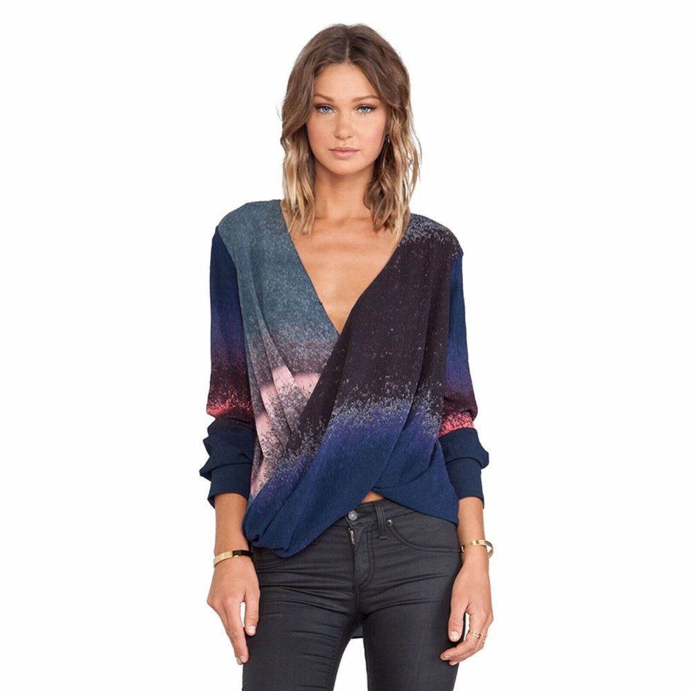Derek Lam 10 Crosby Silk Long Sleeve Wrap Blouse